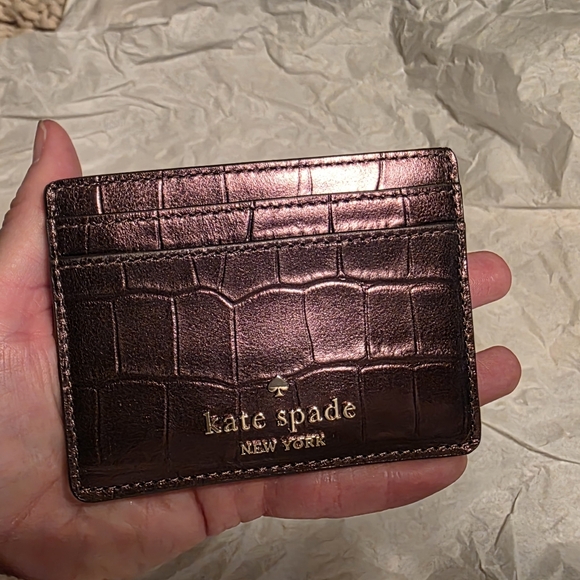 Kate Spade Madison Bag And Card Holder In Metallic Croc Hot Fudge - Picture 16 of 16